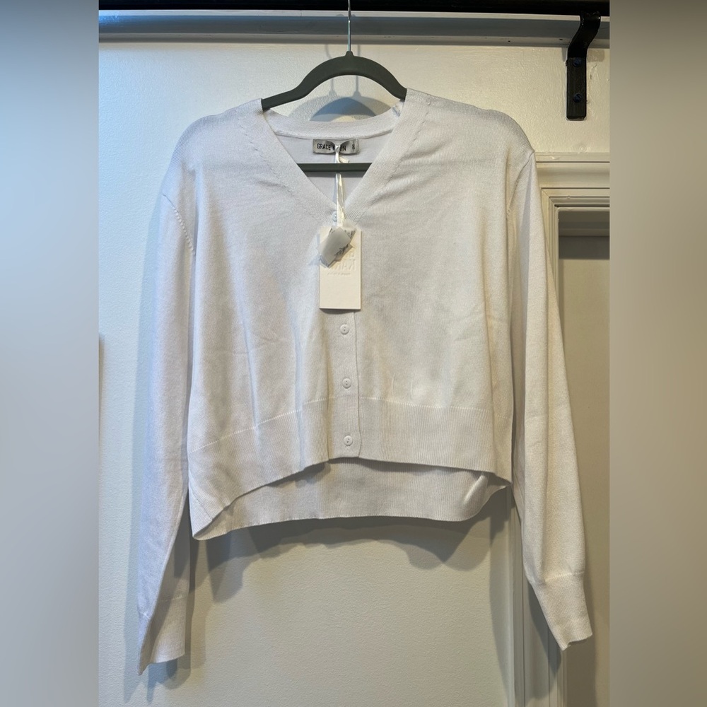 White V-Neck Button-Up Half Cardigan